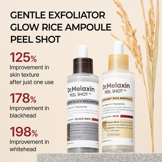 Dr. Melaxin Peel Shot - White & Black Rice Exfoliant Ampoule Set