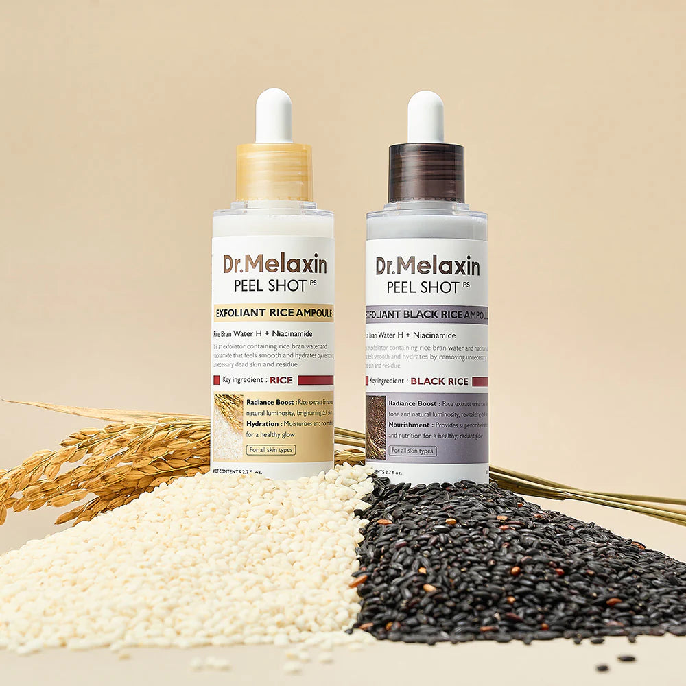 Dr. Melaxin Peel Shot - White & Black Rice Exfoliant Ampoule Set